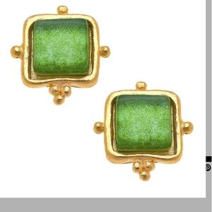 Chic Gold and Green Square Earrings